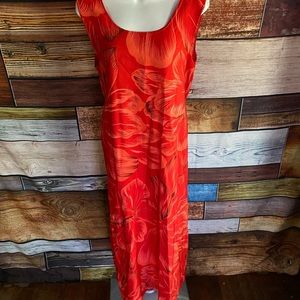 Red Abstract Leaf Long Dress